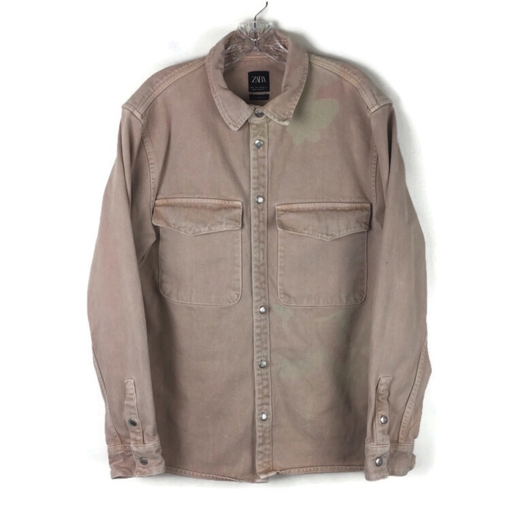 Zara Button Up Denim Long Sleeve Dye Jacket in Pink/Tan